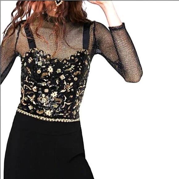 ZARA SEQUIN BLACK/GOLD Crop Tank Top size L - Picture 1 of 5